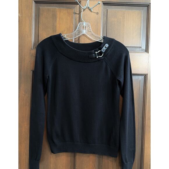 Ralph Lauren Petite LRL | Black 100% Cotton Sweater Boatneck Buckle - size Small - Picture 1 of 6